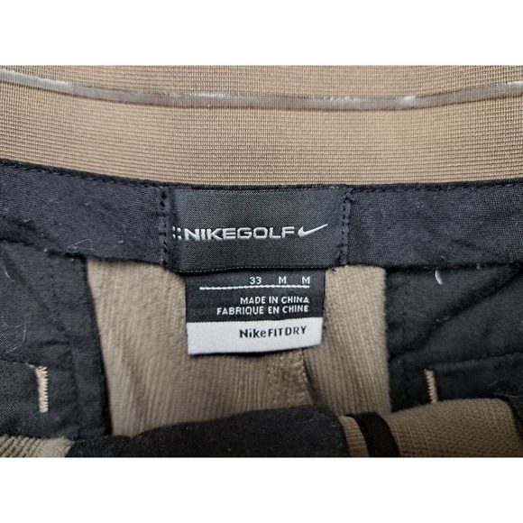Nike Golf Shorts Dri Fit Size 33 Khaki Brown Plaid Chino Size Medium 33 - Picture 2 of 3